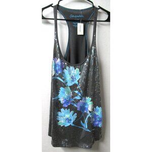 Aeropostale Women's Tank Top Large Floral Sequin Racerback Full Graphic NEW Blue
